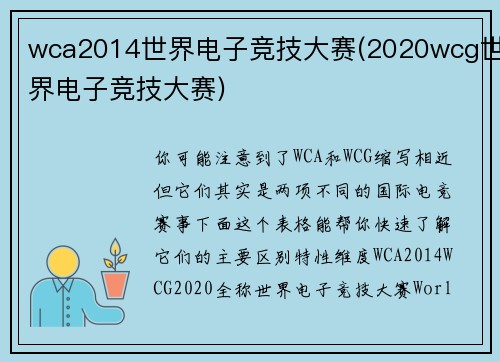 wca2014世界电子竞技大赛(2020wcg世界电子竞技大赛)
